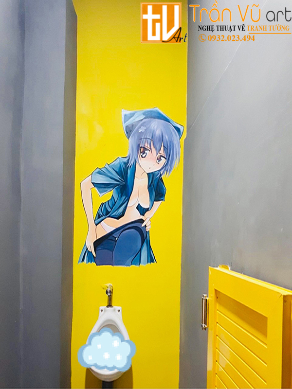 Vẽ trang trí toilet nam quán cà phê yellow tại hcm