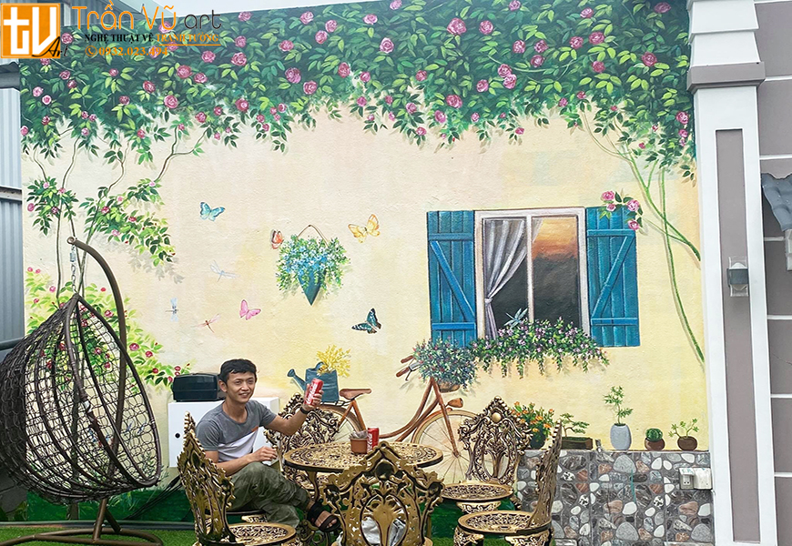 Vẽ tranh tường nhiệt đới trang trí quán cà phê tại đà lạt