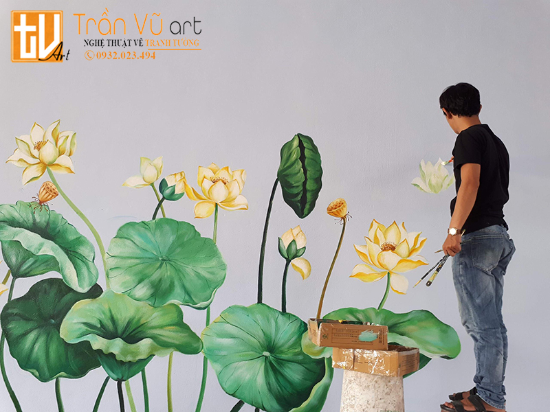 Tranh Tường Hoa Sen Tranh Phong Cảnh Phòng Khách  VẼ TRANH TƯỜNG 3D MỸ  THUẬT TRỌNG TÍN ART